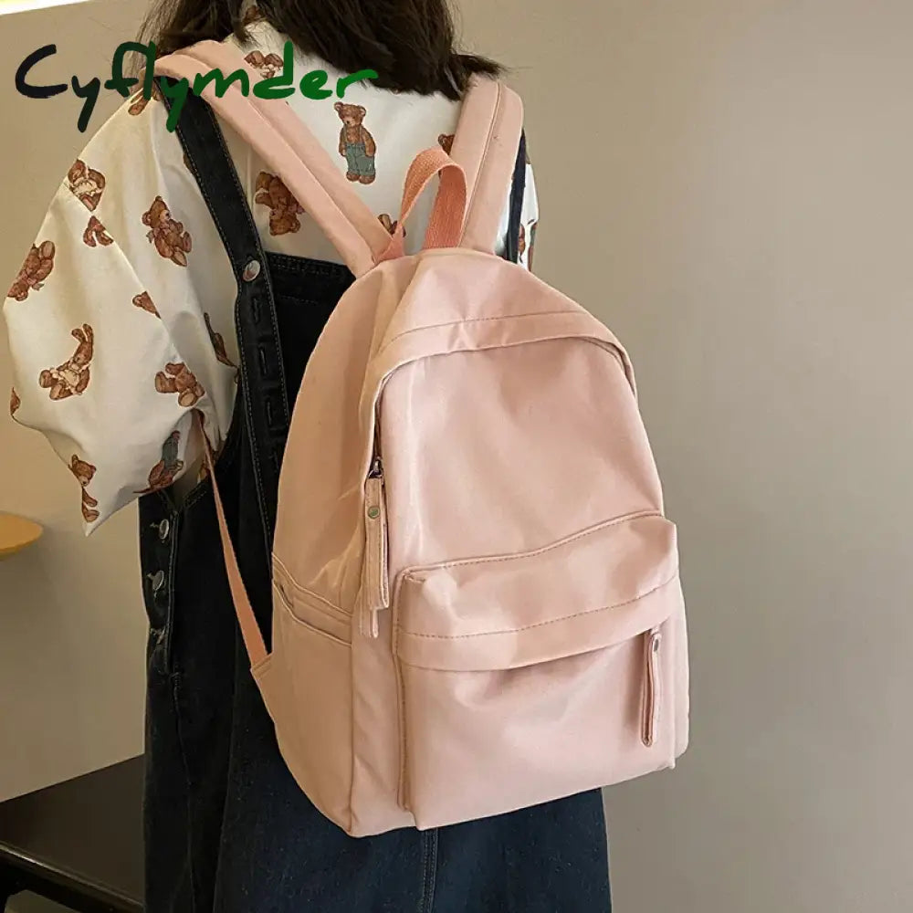 Cyflymder Simple Solid Color Backpack Women Waterproof Nylon School Bags For Teenager Girls Bookbag Lady Travel Backbag