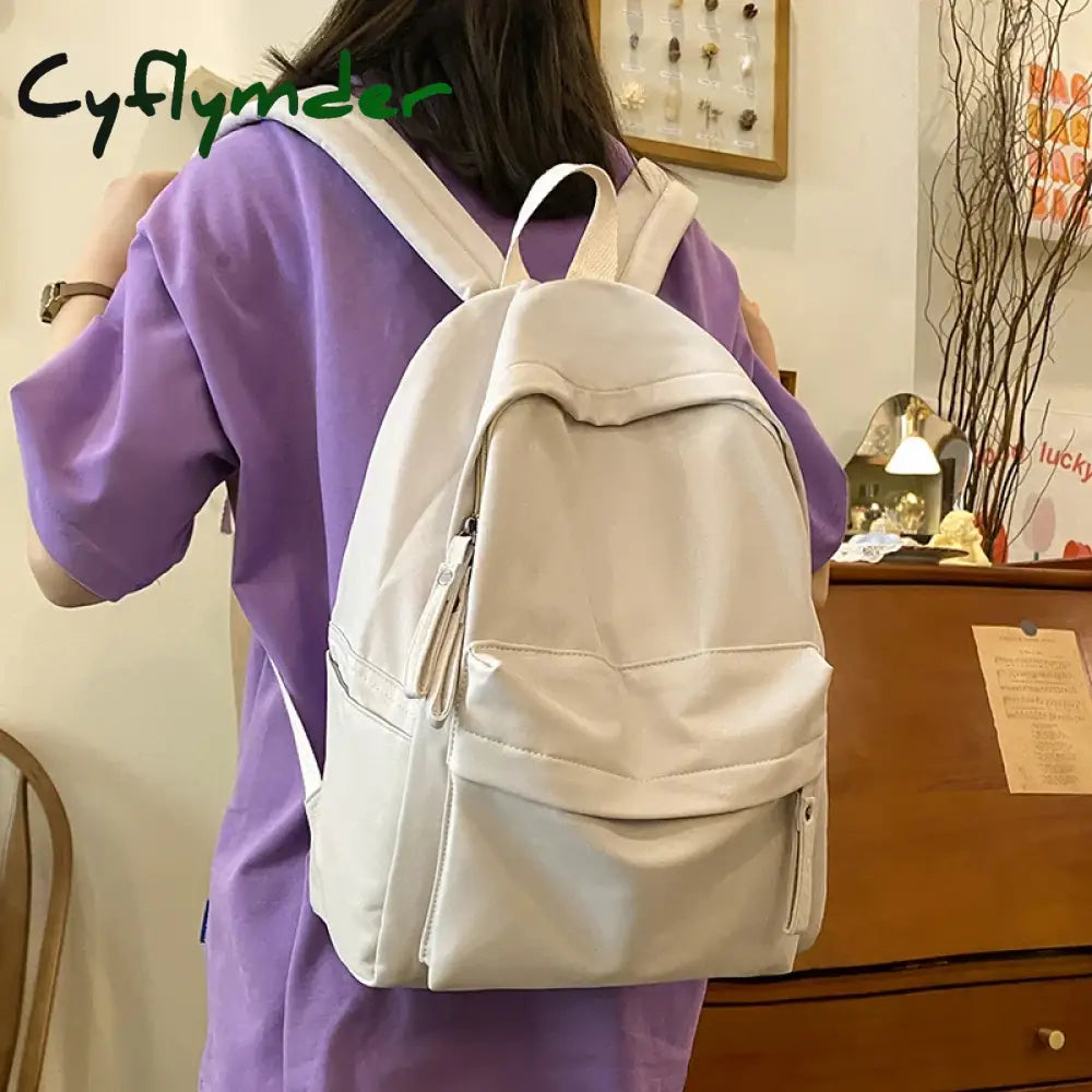 Cyflymder Simple Solid Color Backpack Women Waterproof Nylon School Bags For Teenager Girls Bookbag Lady Travel Backbag