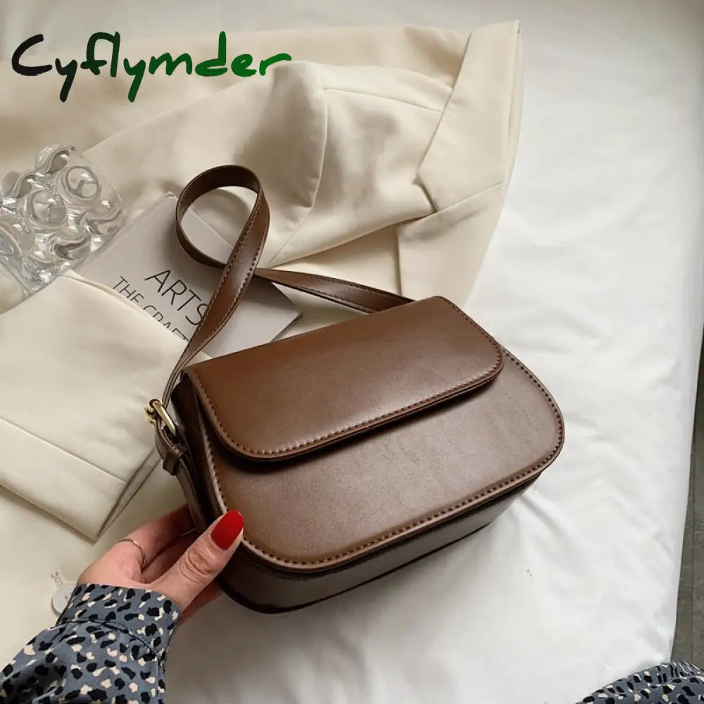 Cyflymder Simple Solid Color Pu Leather Armpit Baguette Crossbody Bag For Women Shoulder Handbags