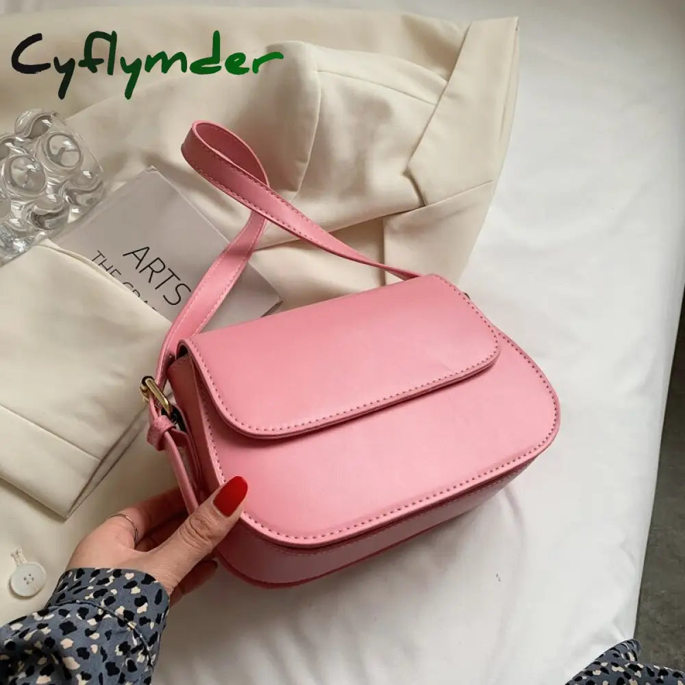 Cyflymder Simple Solid Color Pu Leather Armpit Baguette Crossbody Bag For Women Shoulder Handbags