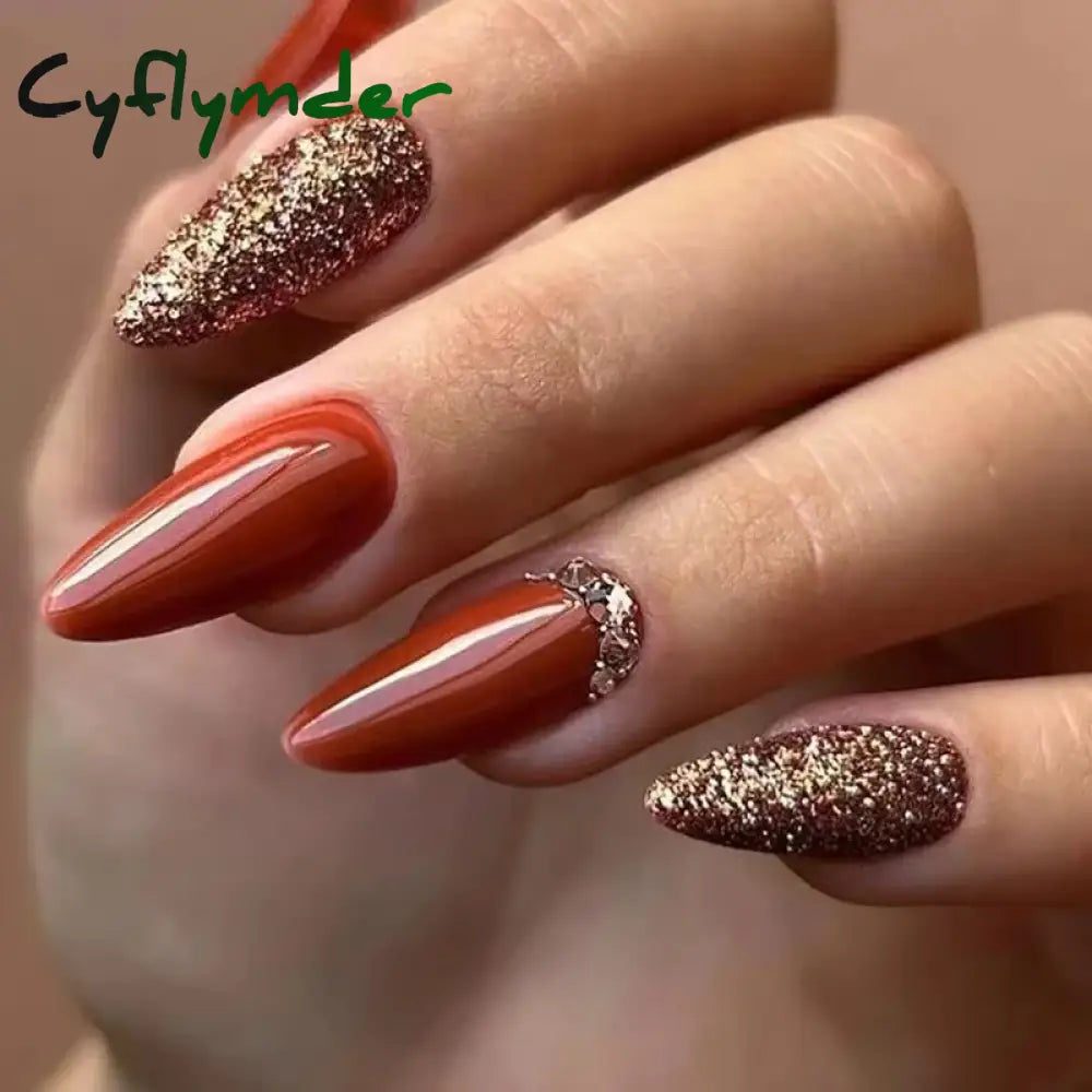 Cyflymder Simple Stiletto French Fake Nails For Valentine’s Day Almond Sweet False With Glue Full