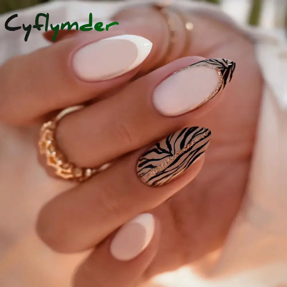 Cyflymder Simple Stiletto French Fake Nails For Valentine’s Day Almond Sweet False With Glue Full