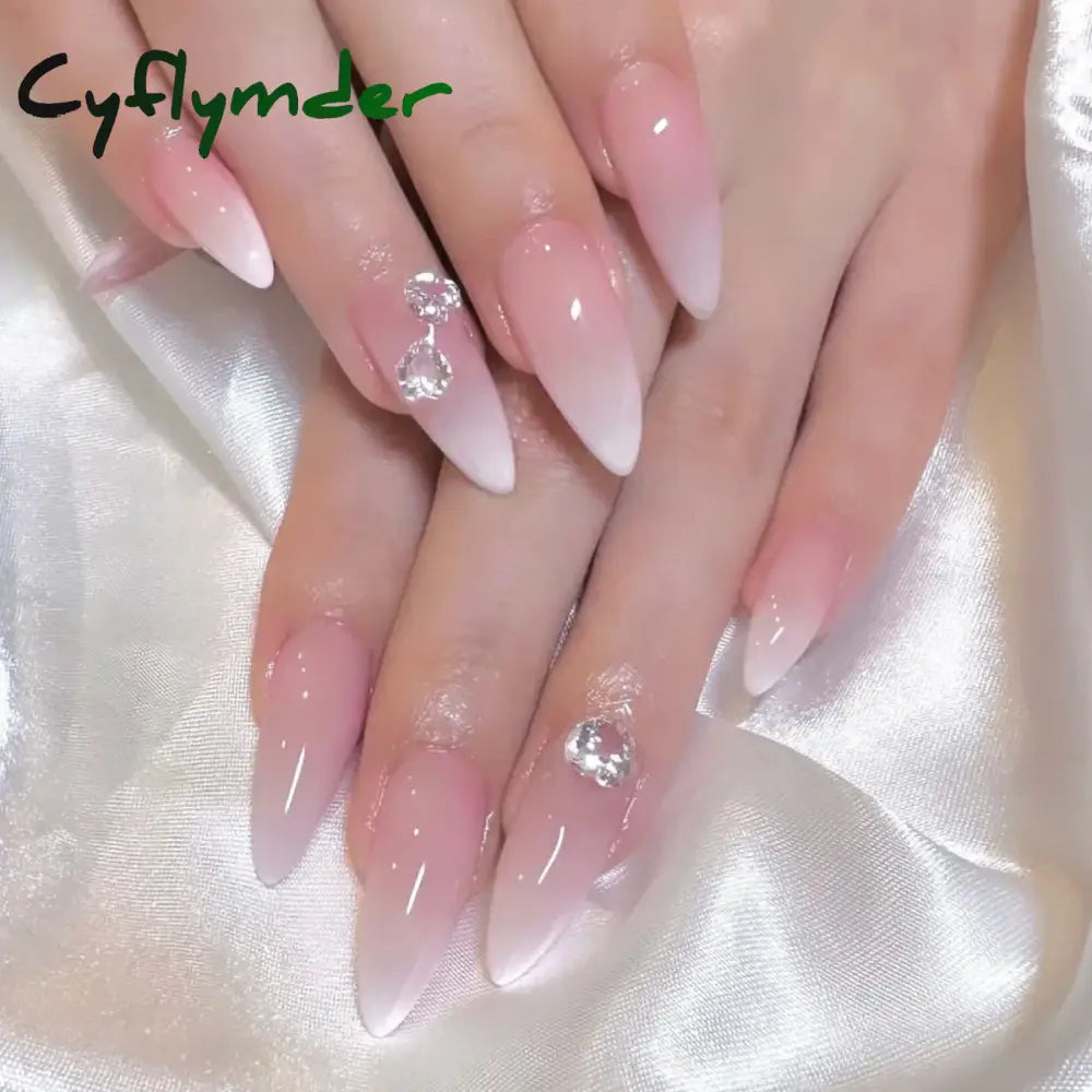 Cyflymder Simple Stiletto French Fake Nails For Valentine’s Day Almond Sweet False With Glue Full