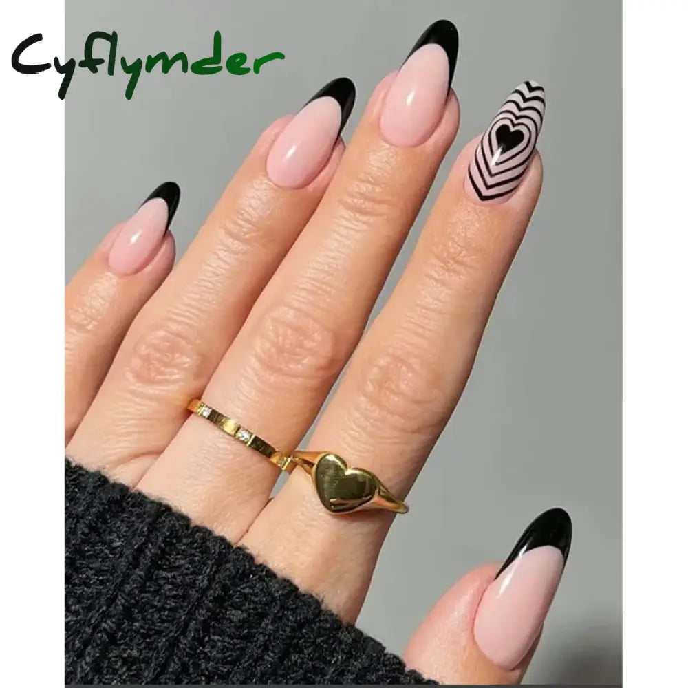 Cyflymder Simple Stiletto French Fake Nails For Valentine’s Day Almond Sweet False With Glue Full