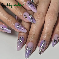 Cyflymder Simple Stiletto French Fake Nails For Valentine’s Day Almond Sweet False With Glue Full