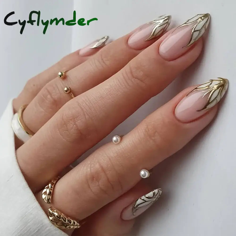 Cyflymder Simple Stiletto French Fake Nails For Valentine’s Day Almond Sweet False With Glue Full