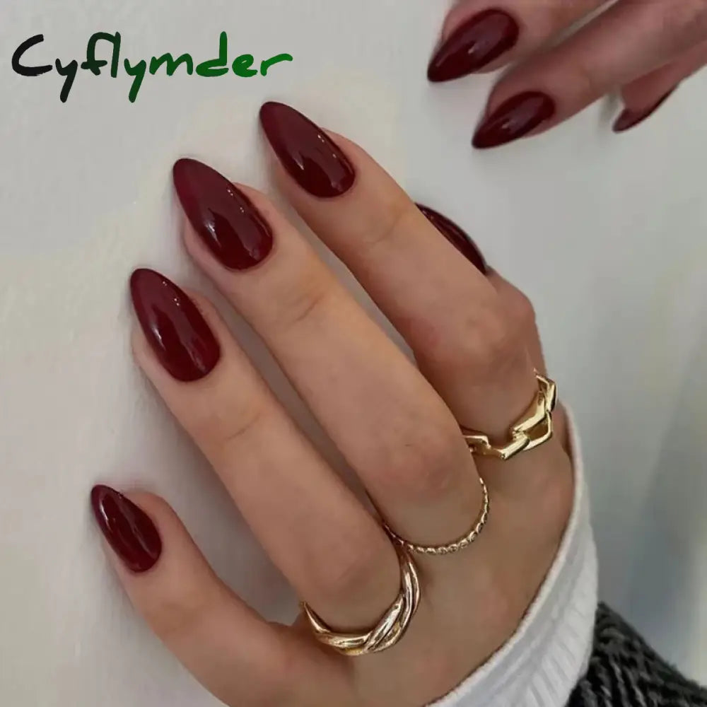 Cyflymder Simple Stiletto French Fake Nails For Valentine’s Day Almond Sweet False With Glue Full