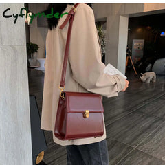 Cyflymder Simple Style Vintage Leather Crossbody Bags For Women Lock Luxury Shoulder Bag Female