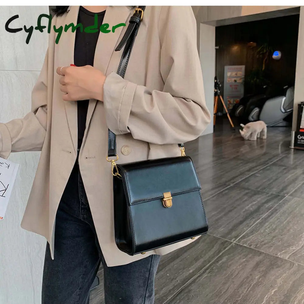 Cyflymder Simple Style Vintage Leather Crossbody Bags For Women Lock Luxury Shoulder Bag Female