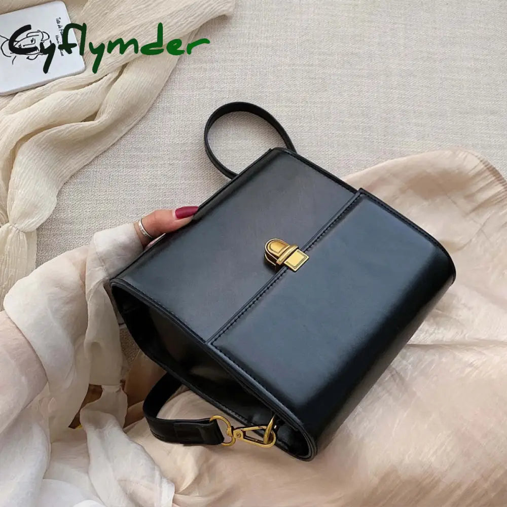 Cyflymder Simple Style Vintage Leather Crossbody Bags For Women Lock Luxury Shoulder Bag Female