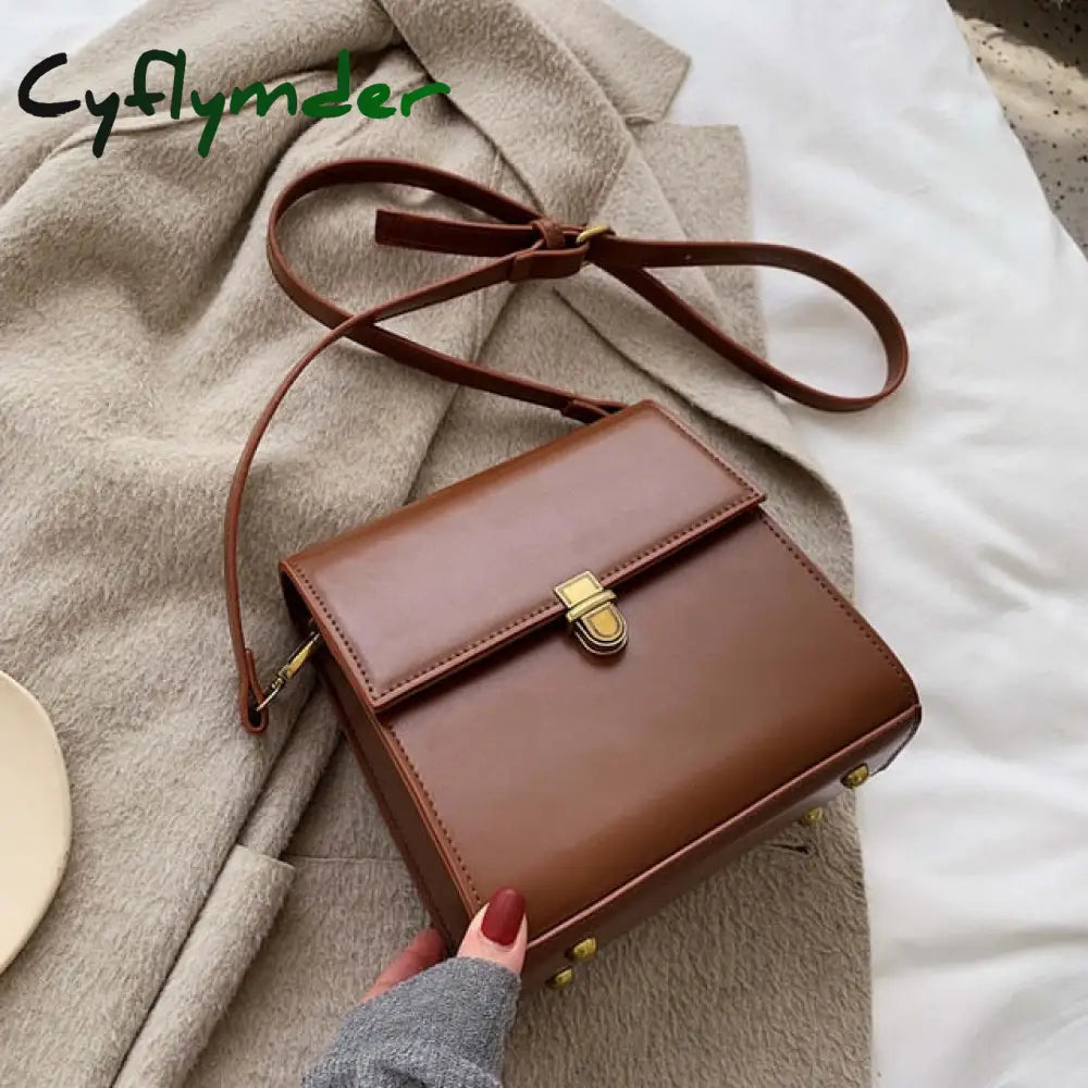 Cyflymder Simple Style Vintage Leather Crossbody Bags For Women Lock Luxury Shoulder Bag Female