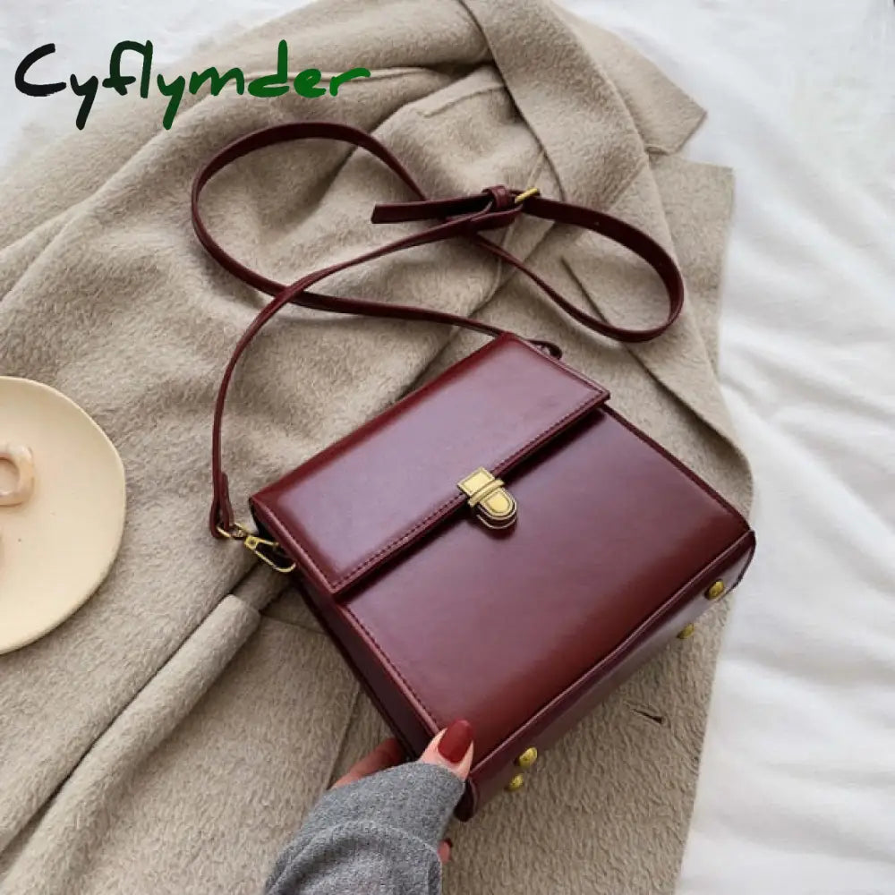 Cyflymder Simple Style Vintage Leather Crossbody Bags For Women Lock Luxury Shoulder Bag Female