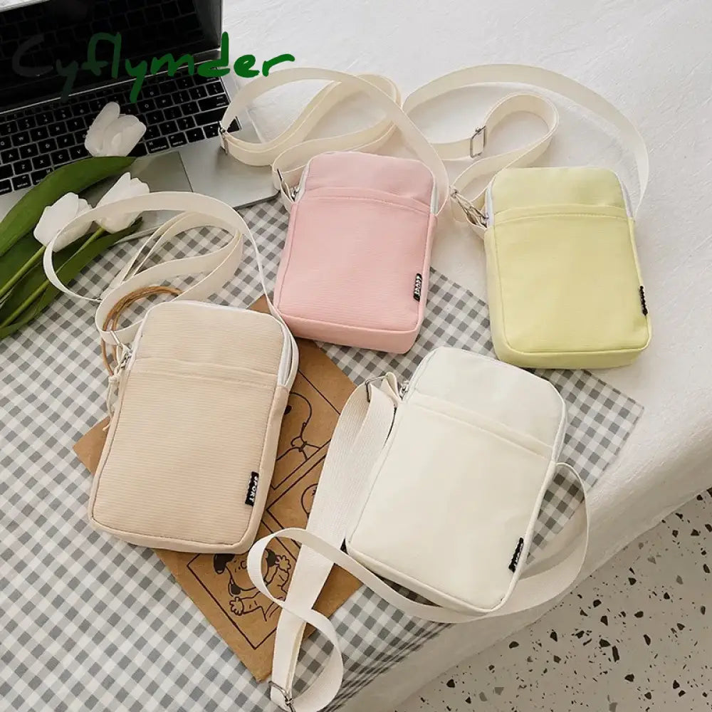 Cyflymder Simple Trendy Macaron Solid Color Shoulder Crossbody Canvas Bag Versatile Fashion Zero