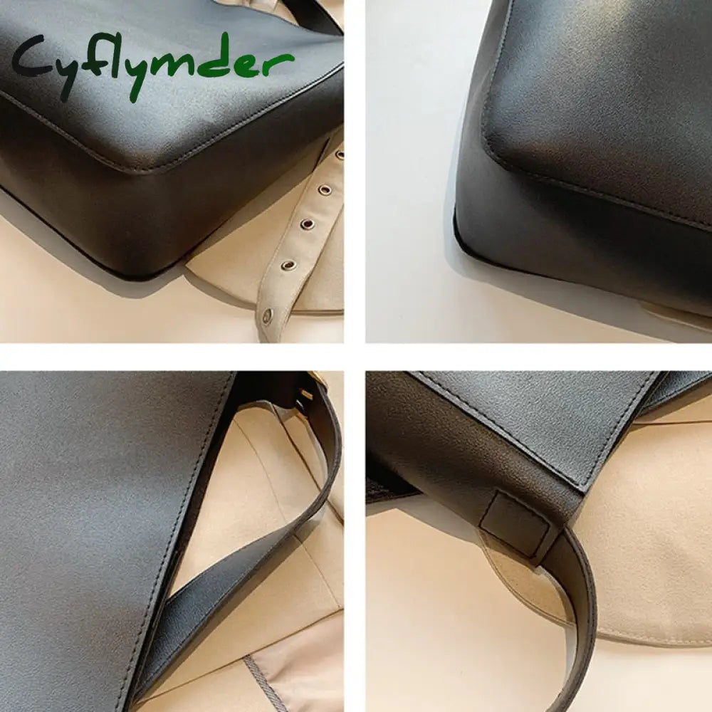 Cyflymder Simple Vintage Pu Leather Composite Bags For Women Casual Large Capacity Messenger Female