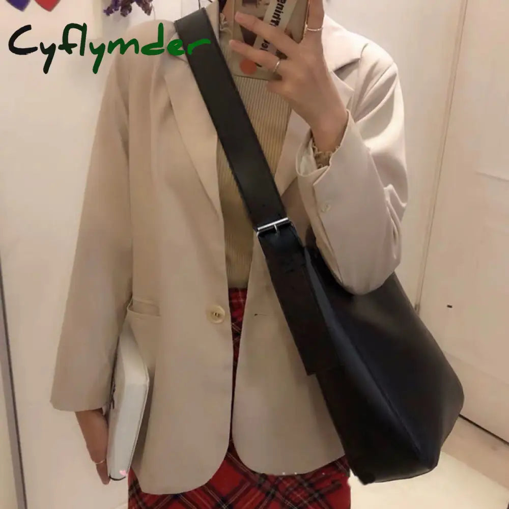 Cyflymder Simple Vintage Pu Leather Composite Bags For Women Casual Large Capacity Messenger Female