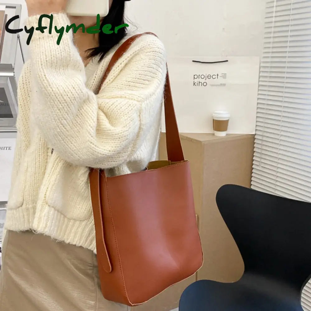 Cyflymder Simple Vintage Pu Leather Composite Bags For Women Casual Large Capacity Messenger Female