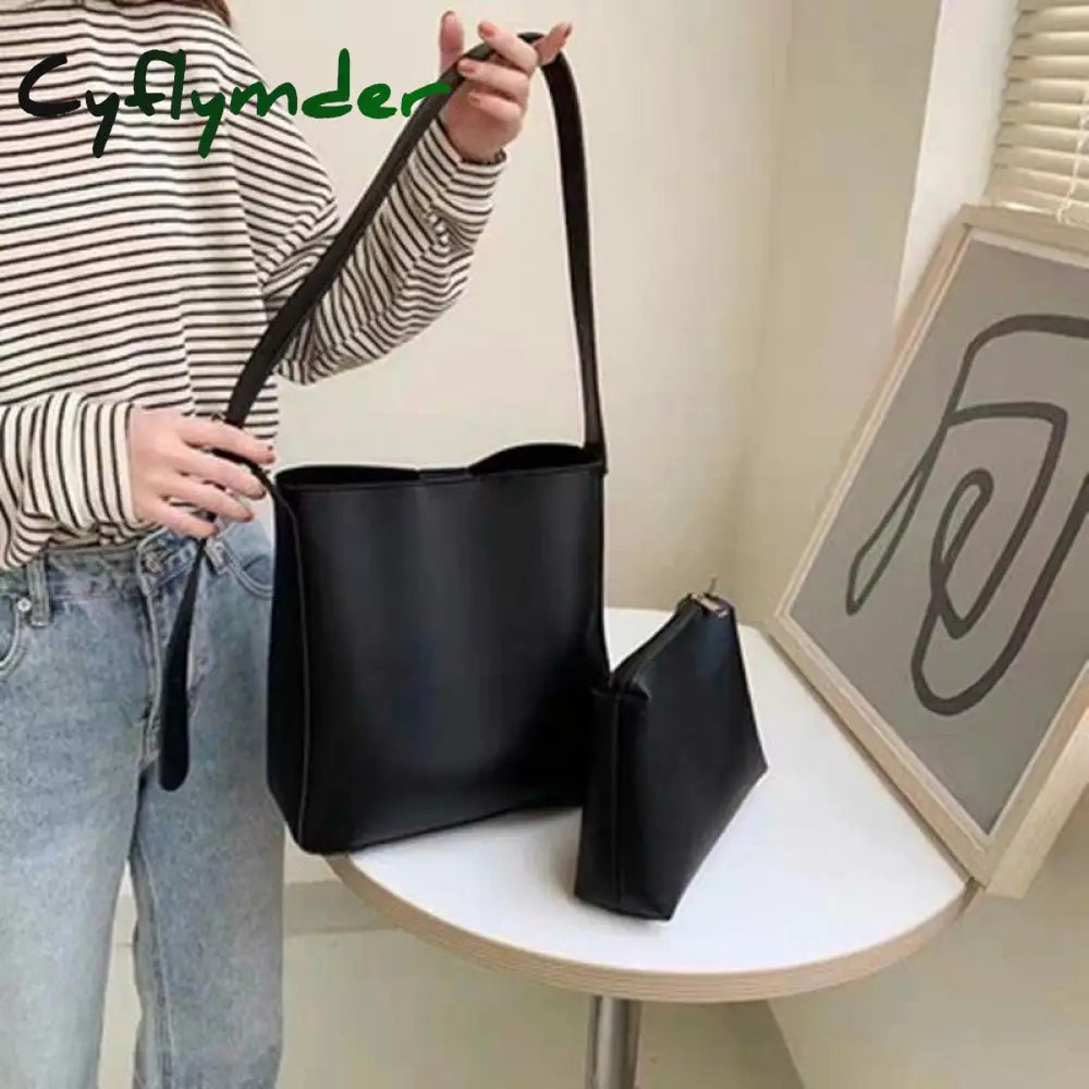 Cyflymder Simple Vintage Pu Leather Composite Bags For Women Casual Large Capacity Messenger Female