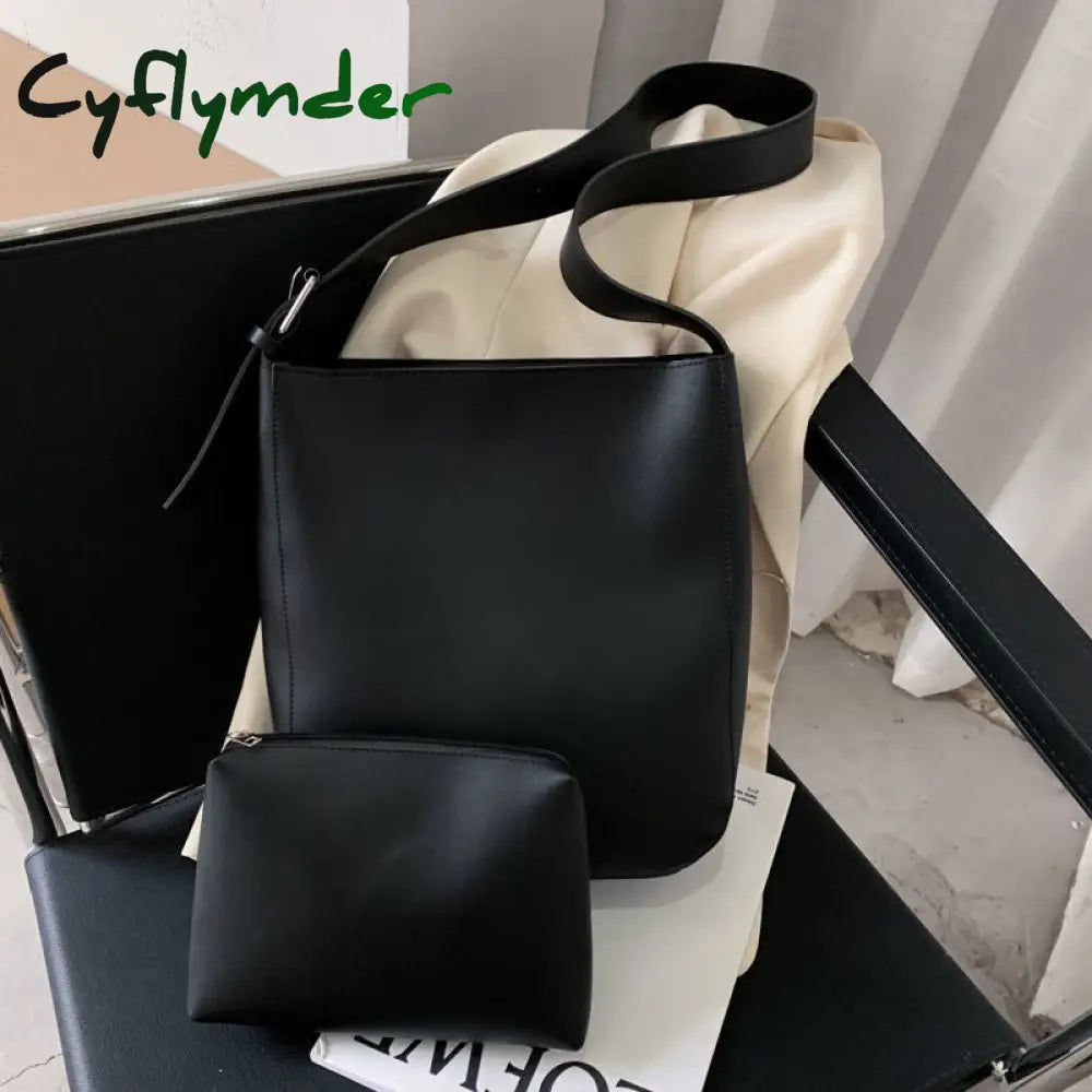 Cyflymder Simple Vintage Pu Leather Composite Bags For Women Casual Large Capacity Messenger Female