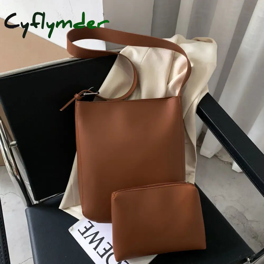 Cyflymder Simple Vintage Pu Leather Composite Bags For Women Casual Large Capacity Messenger Female