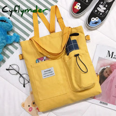 Cyflymder Simple Women Package Print Cute Bear Canvas Bag Handbags Japanese Literary Shoulder