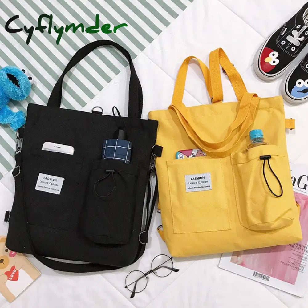 Cyflymder Simple Women Package Print Cute Bear Canvas Bag Handbags Japanese Literary Shoulder