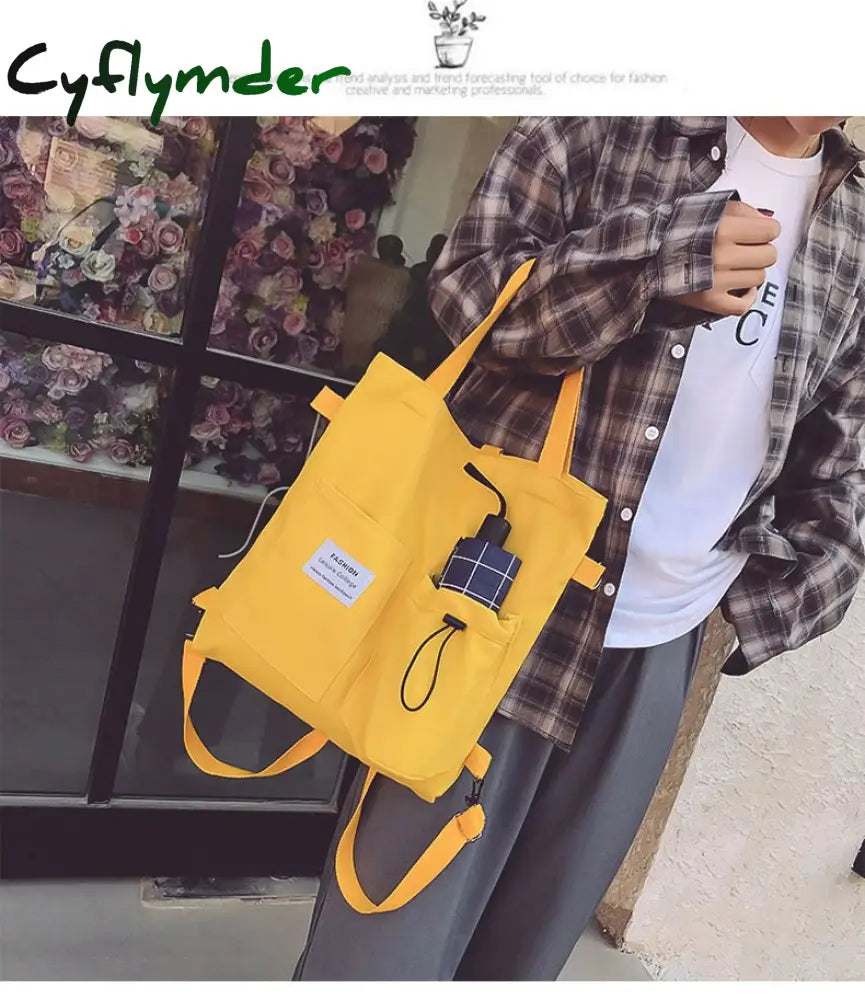 Cyflymder Simple Women Package Print Cute Bear Canvas Bag Handbags Japanese Literary Shoulder