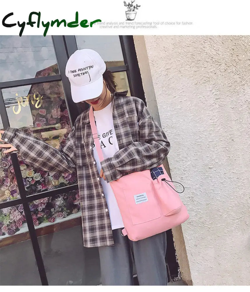 Cyflymder Simple Women Package Print Cute Bear Canvas Bag Handbags Japanese Literary Shoulder