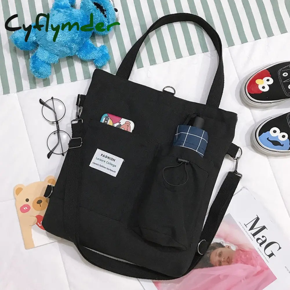 Cyflymder Simple Women Package Print Cute Bear Canvas Bag Handbags Japanese Literary Shoulder