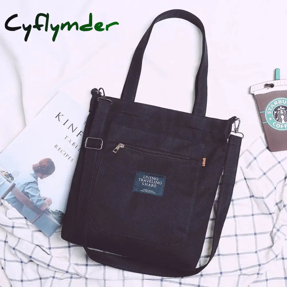 Cyflymder Simple Women Package Print Cute Bear Canvas Bag Handbags Japanese Literary Shoulder