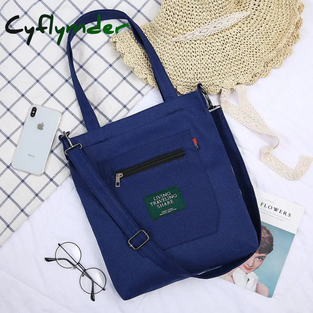 Cyflymder Simple Women Package Print Cute Bear Canvas Bag Handbags Japanese Literary Shoulder