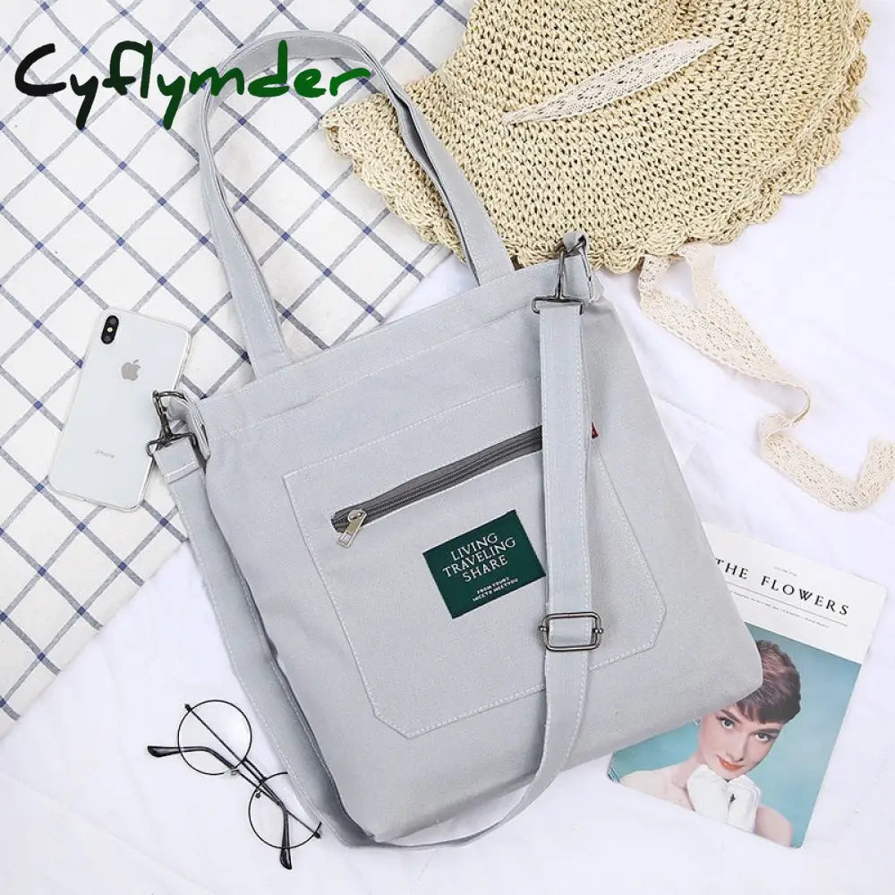 Cyflymder Simple Women Package Print Cute Bear Canvas Bag Handbags Japanese Literary Shoulder