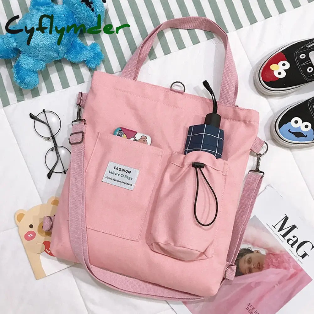 Cyflymder Simple Women Package Print Cute Bear Canvas Bag Handbags Japanese Literary Shoulder