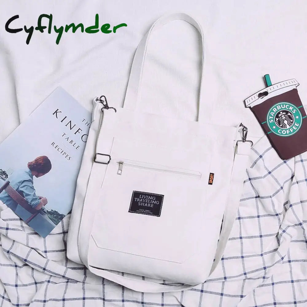 Cyflymder Simple Women Package Print Cute Bear Canvas Bag Handbags Japanese Literary Shoulder