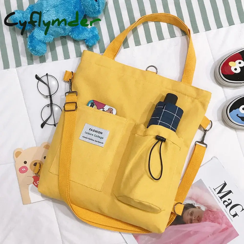 Cyflymder Simple Women Package Print Cute Bear Canvas Bag Handbags Japanese Literary Shoulder