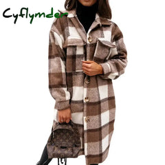 Cyflymder Single Breasted Trench Coat Fashion Long Autumn Winter Women’s Clothing Sleeve Woolen