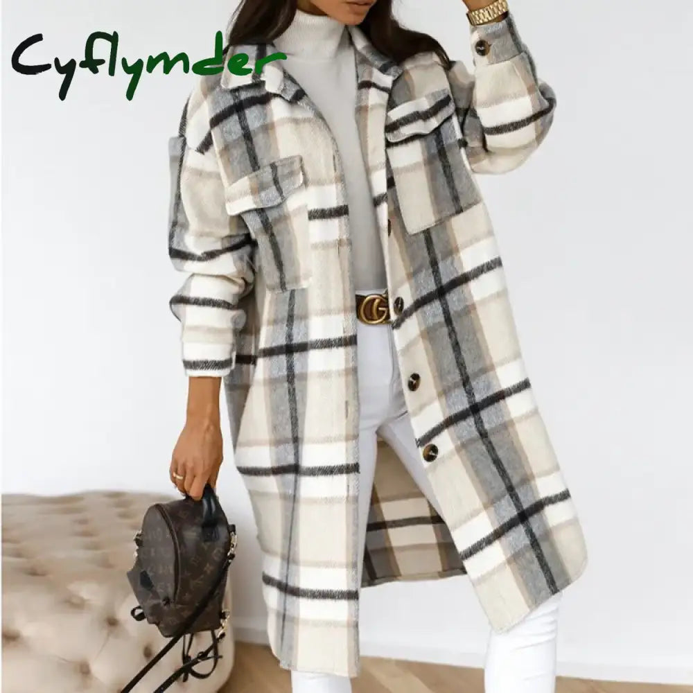 Cyflymder Single Breasted Trench Coat Fashion Long Autumn Winter Women’s Clothing Sleeve Woolen