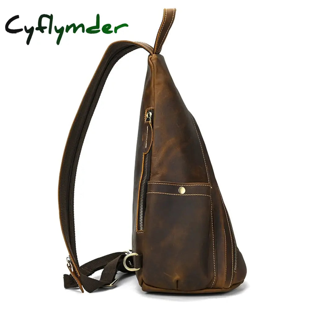 Cyflymder Single Shoulder Bagpack Genuine Leather Chest Bag Outdoor Riding Packs For Biker Men Male