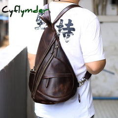 Cyflymder Single Shoulder Bagpack Genuine Leather Chest Bag Outdoor Riding Packs For Biker Men Male