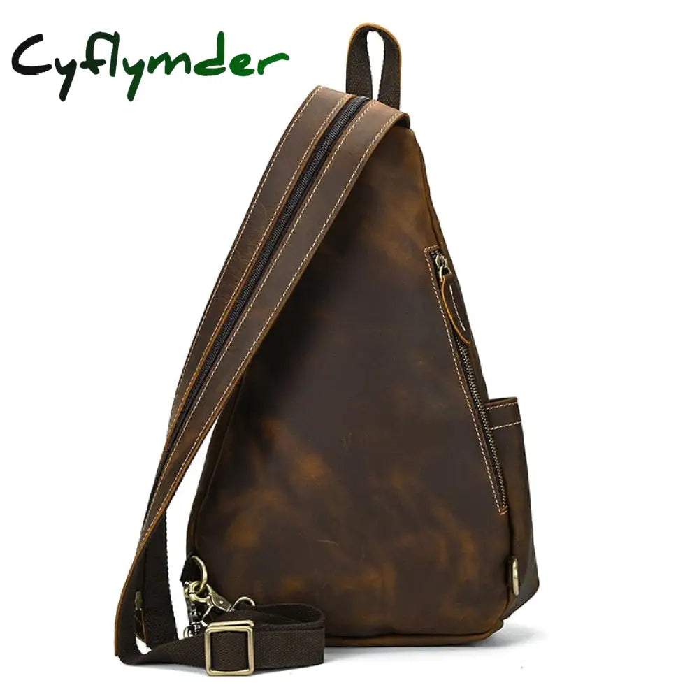 Cyflymder Single Shoulder Bagpack Genuine Leather Chest Bag Outdoor Riding Packs For Biker Men Male