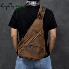 Cyflymder Single Shoulder Bagpack Genuine Leather Chest Bag Outdoor Riding Packs For Biker Men Male