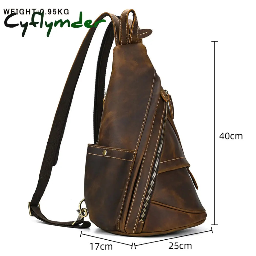 Cyflymder Single Shoulder Bagpack Genuine Leather Chest Bag Outdoor Riding Packs For Biker Men Male