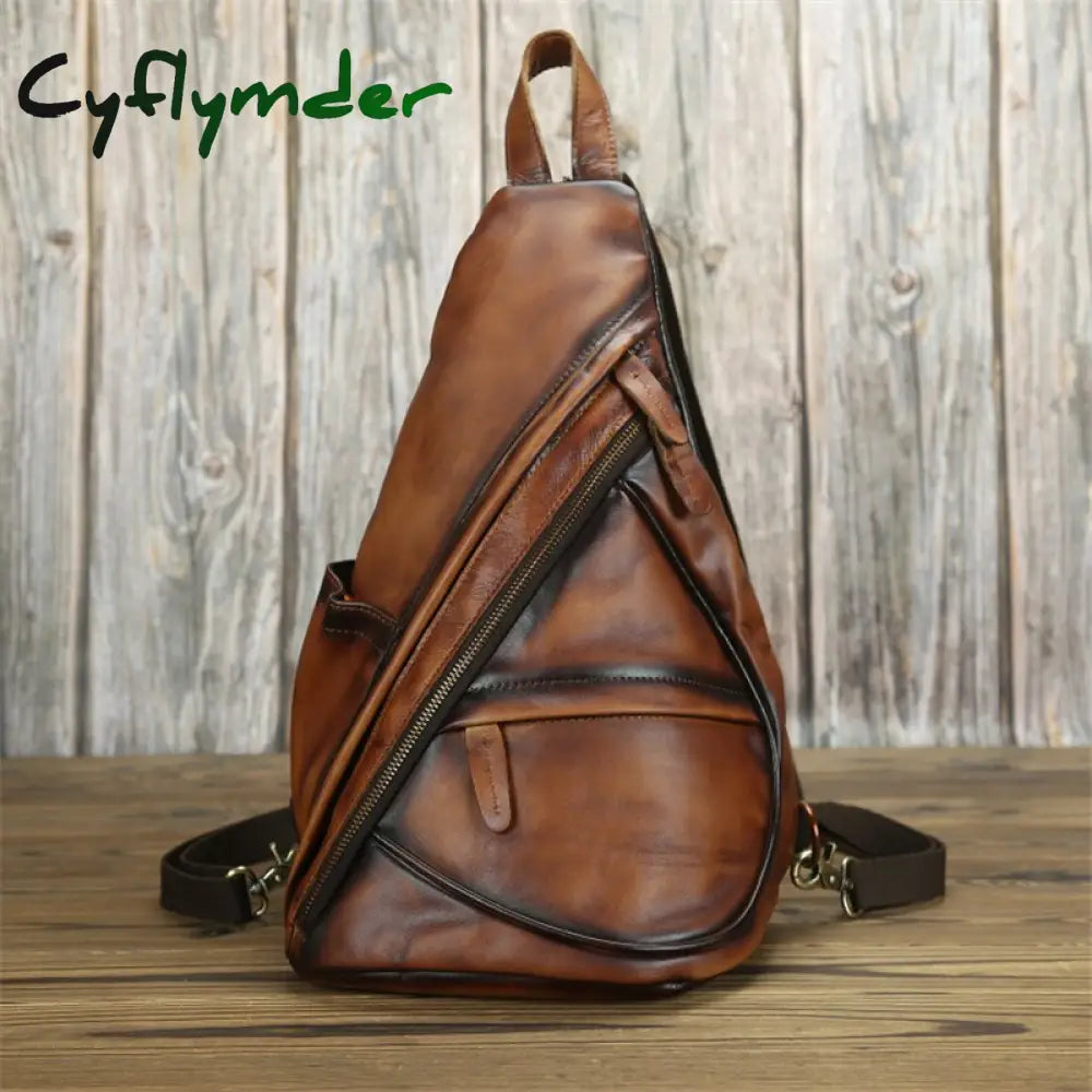 Cyflymder Single Shoulder Bagpack Genuine Leather Chest Bag Outdoor Riding Packs For Biker Men Male