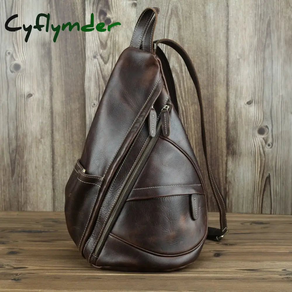 Cyflymder Single Shoulder Bagpack Genuine Leather Chest Bag Outdoor Riding Packs For Biker Men Male