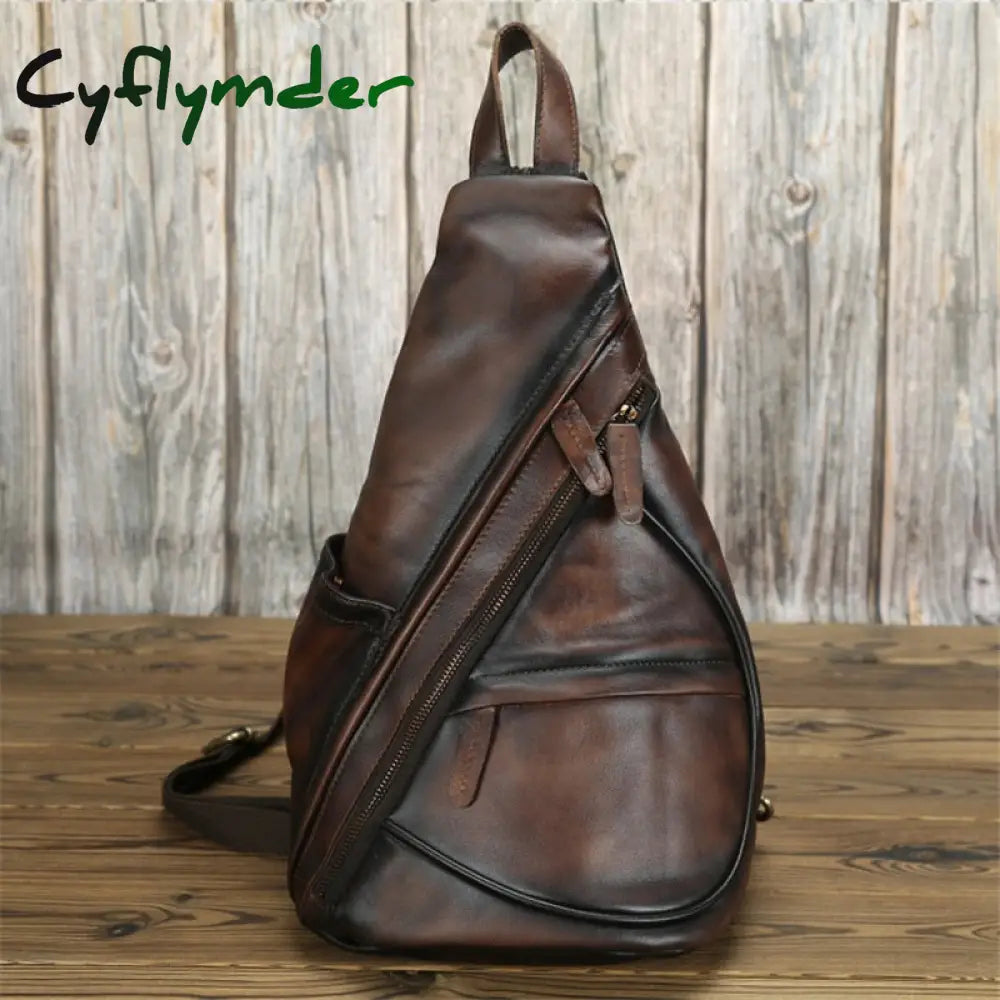 Cyflymder Single Shoulder Bagpack Genuine Leather Chest Bag Outdoor Riding Packs For Biker Men Male