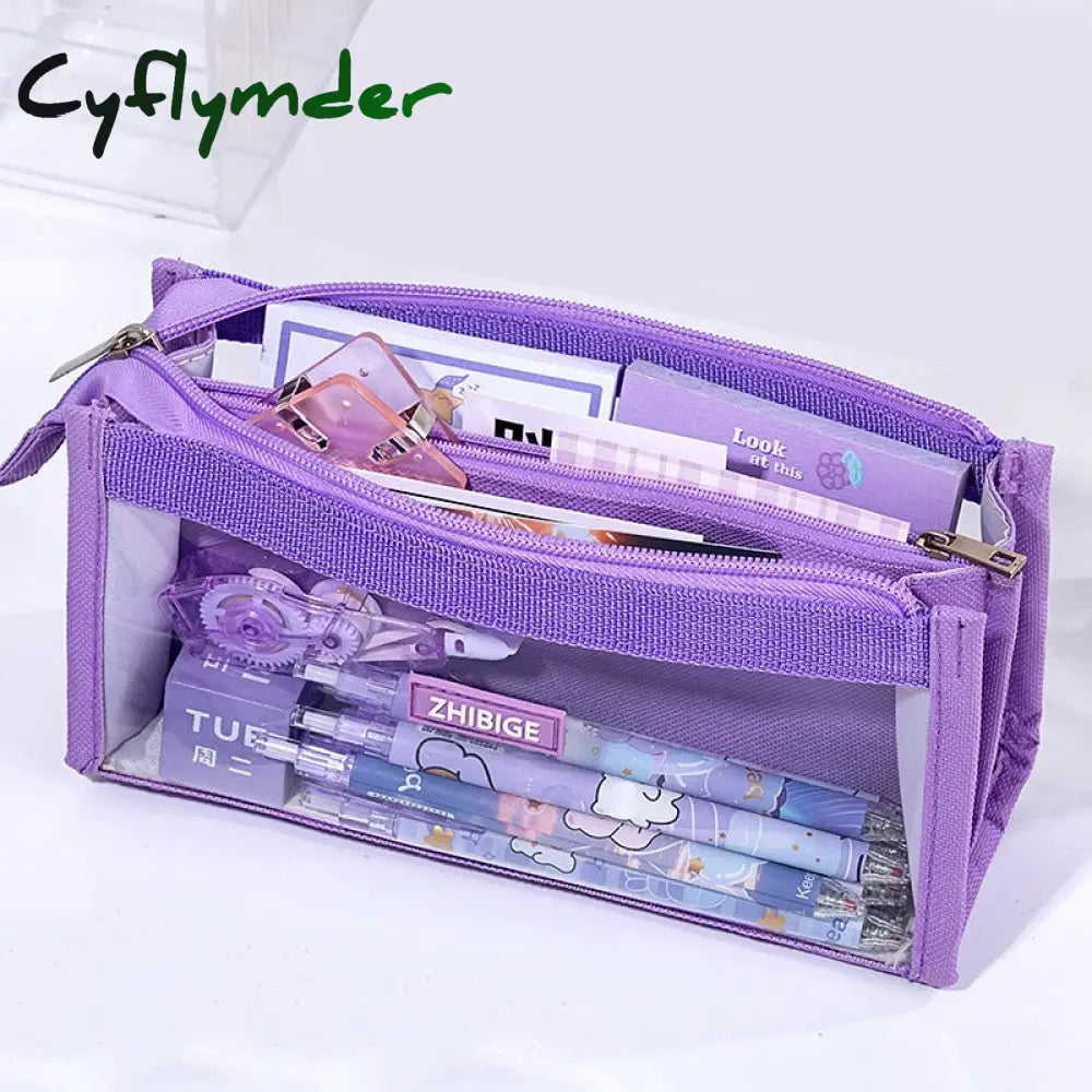 Cyflymder Six Layers Large Capacity Pencil Bag Stationery Supplies Aesthetic Transparent Pen Case