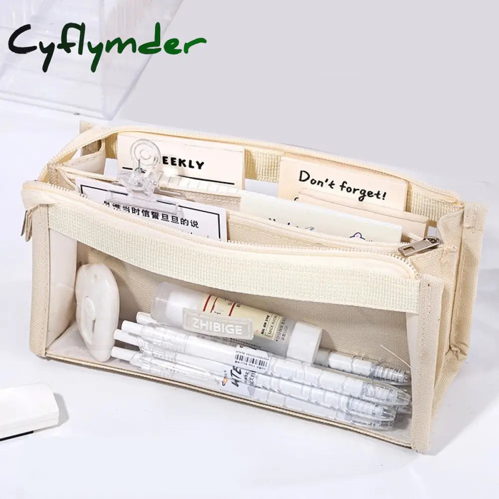 Cyflymder Six Layers Large Capacity Pencil Bag Stationery Supplies Aesthetic Transparent Pen Case