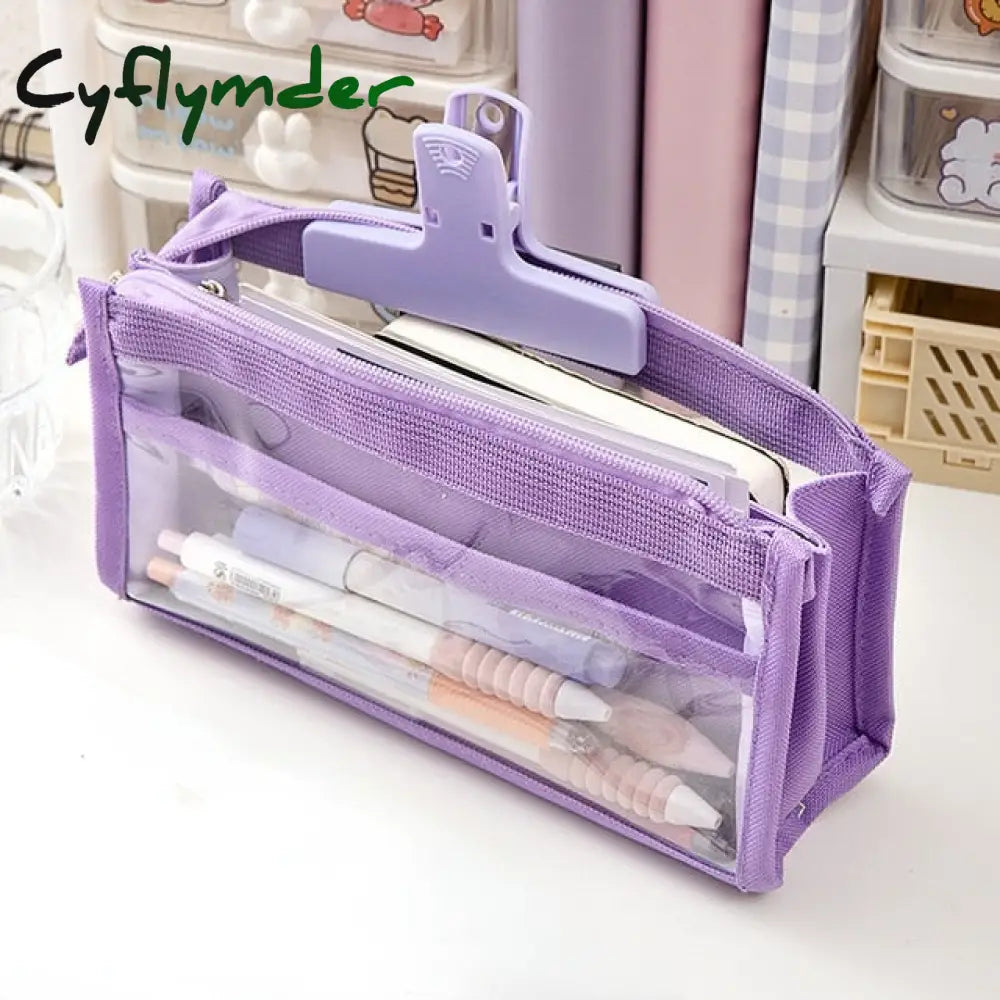 Cyflymder Six Layers Large Capacity Pencil Bag Stationery Supplies Aesthetic Transparent Pen Case