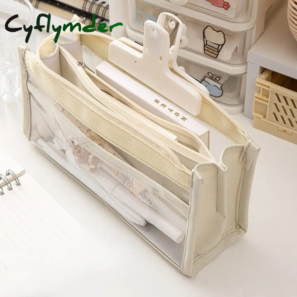 Cyflymder Six Layers Large Capacity Pencil Bag Stationery Supplies Aesthetic Transparent Pen Case