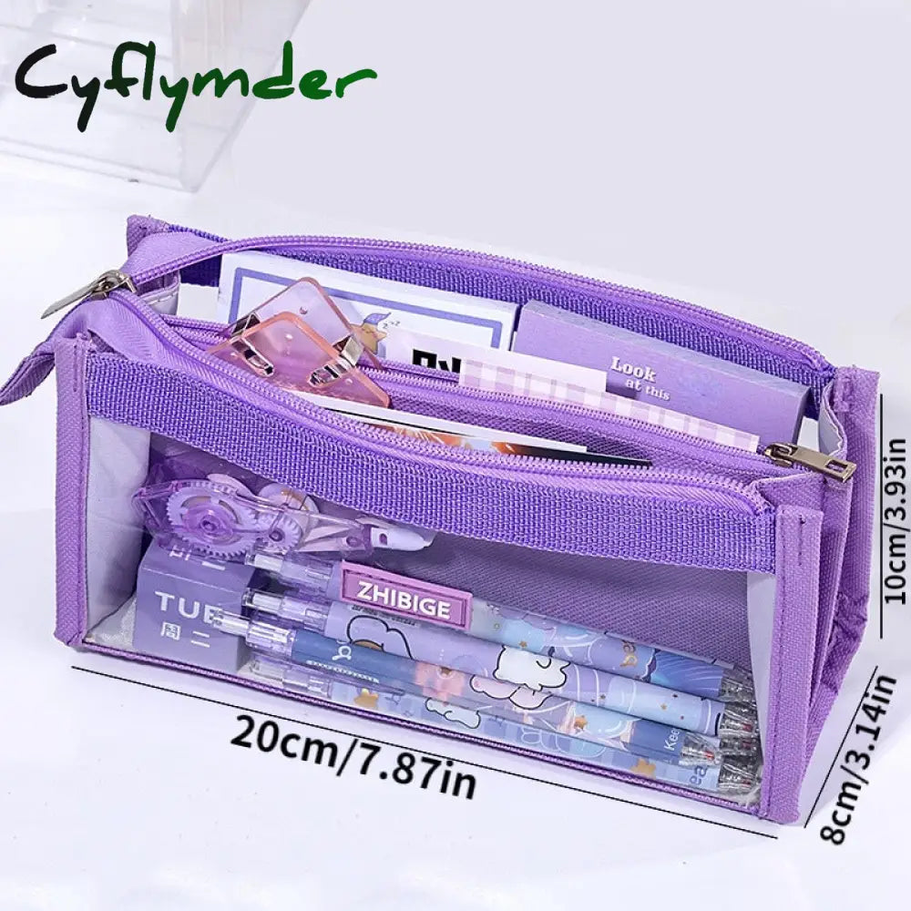 Cyflymder Six Layers Large Capacity Pencil Bag Stationery Supplies Aesthetic Transparent Pen Case