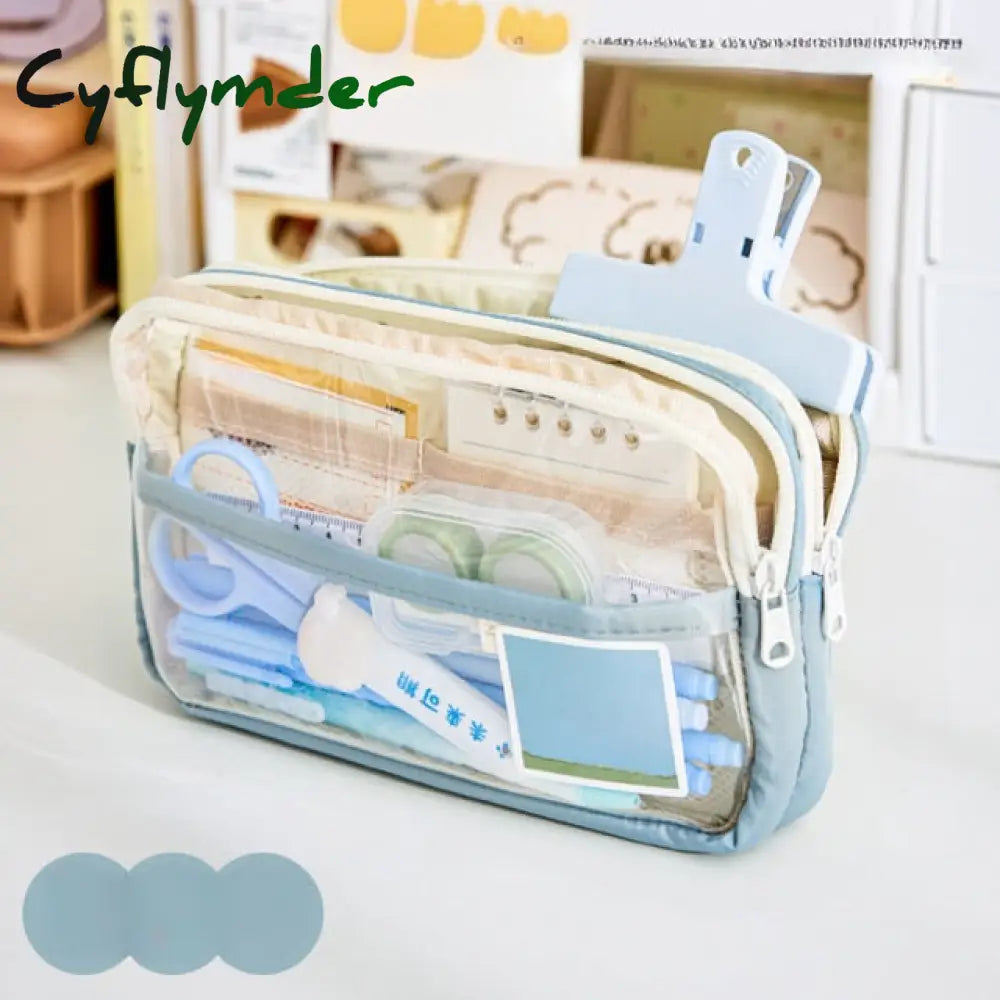 Cyflymder Six Layers Large Capacity Pencil Bag Stationery Supplies Aesthetic Transparent Pen Case